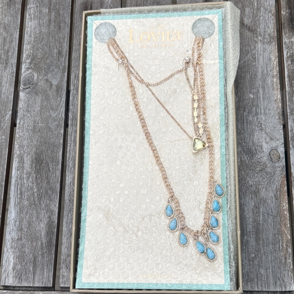 Lovita Gold and Blue Teardrop Necklace